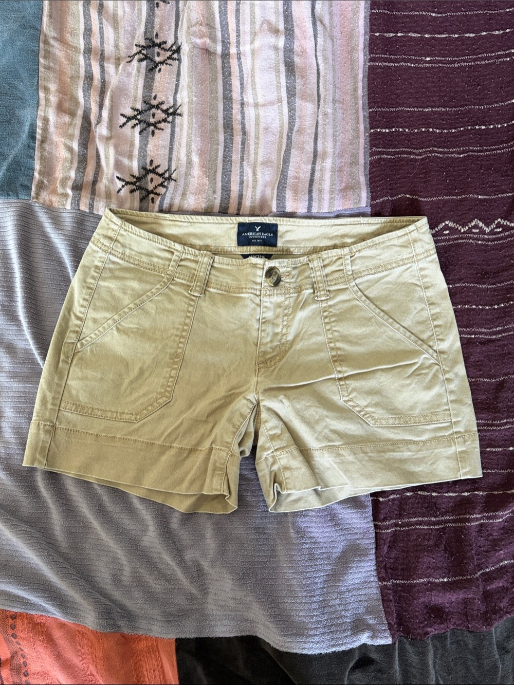 American Eagle Outfitters Low/Mid Rise Light Tan Utility Jean Shorts
